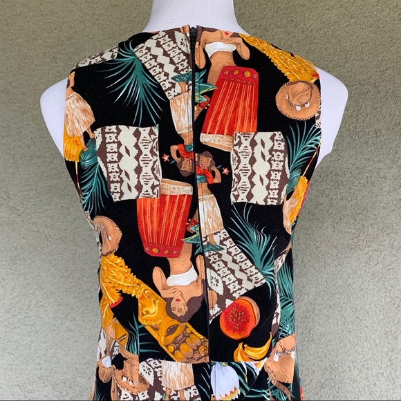 🌺 80s Hawaiian Rayon Dress Hula Tapa Ukulele Tiki - Picture 6 of 12